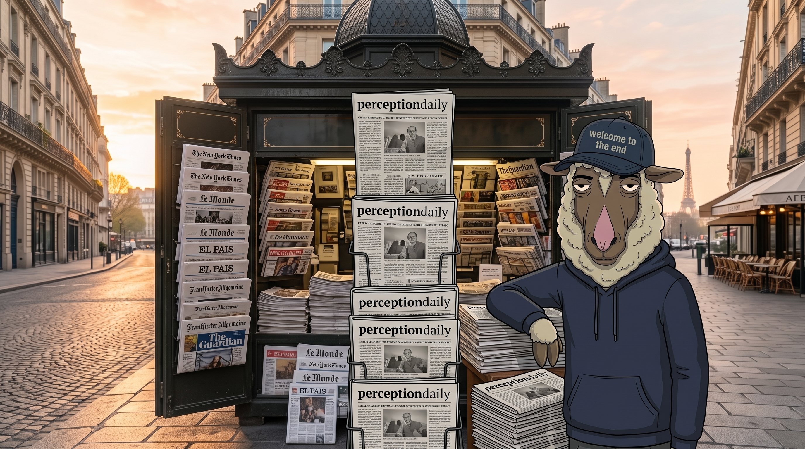 shep at a Parisian newsstand where every paper is perceptiondaily